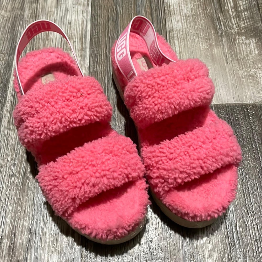 Pink furry, ad platform shoes, gently worn
